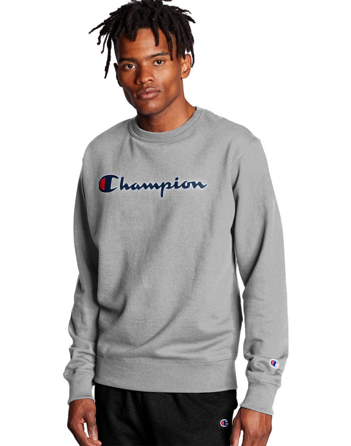 Champion Sweatshirt Heren - Grijs - Powerblend Crew Script Logo ( 356418-MAD )